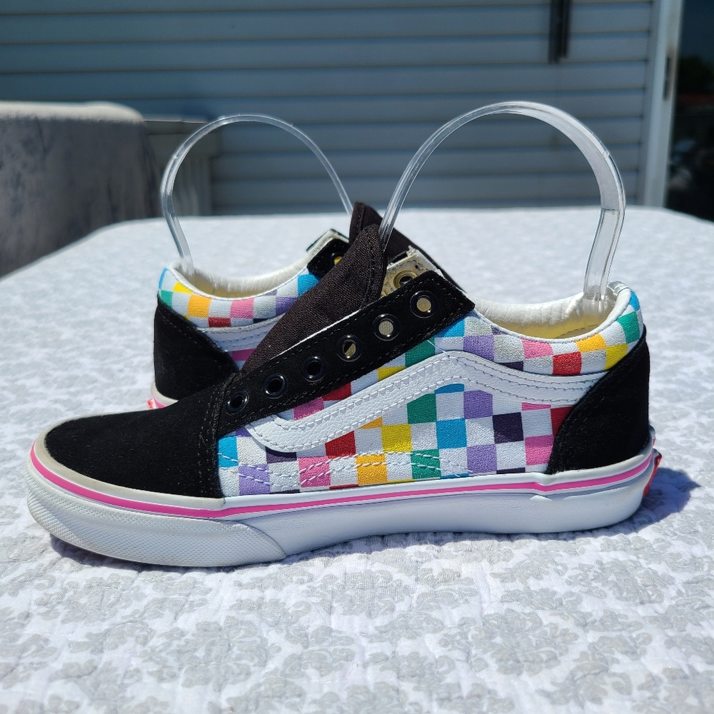 COPY - Vans Pride Multi Color Chekered Suede Lace Up Kids Sneakers Size 3 - Picture 8 of 11